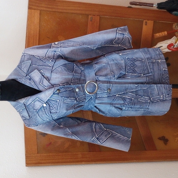 VTG 60’s Belted Patchwork Denim Jacket - Picture 1 of 16